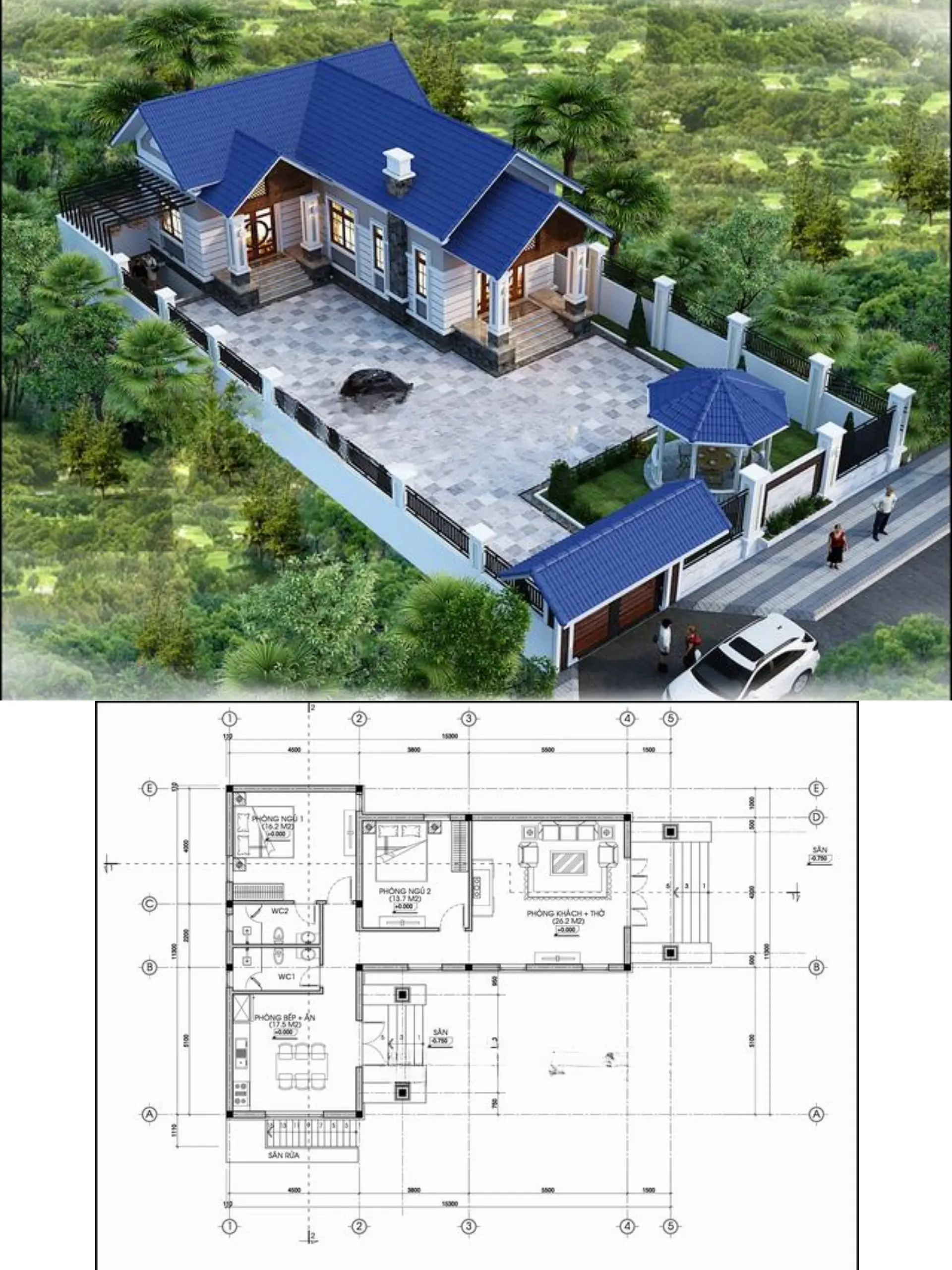 mẫu nhà mái thái hình chữ L ngang 7m