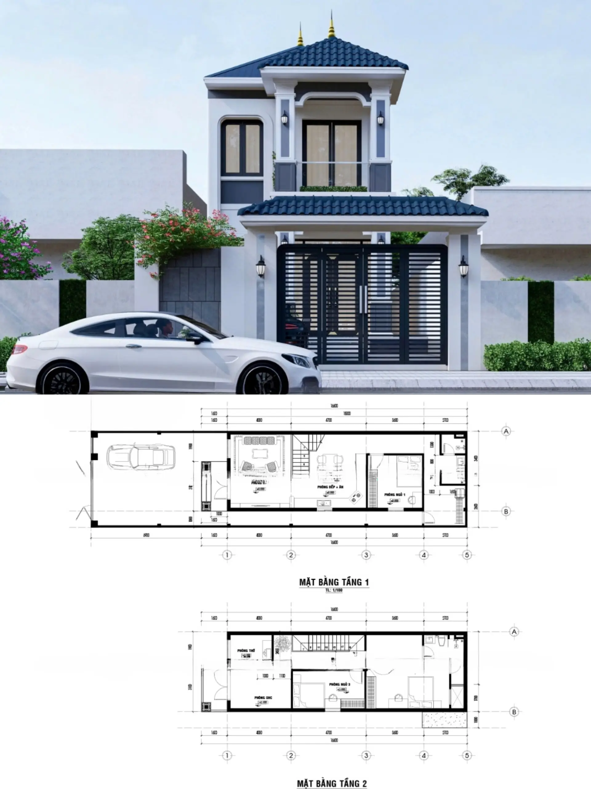 mẫu thiết kế nhà ống nhà mái nhật bề ngang 5m