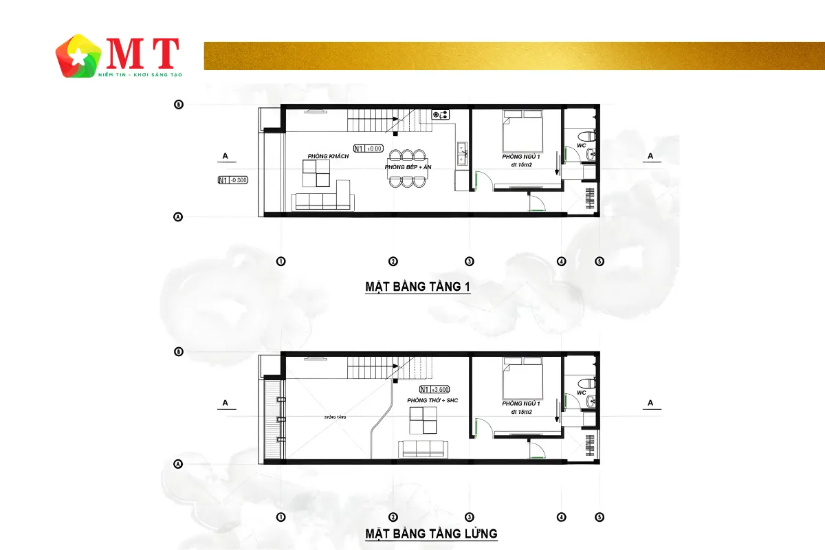 Mặt bằng công năng nhà cấp 4 gác lửng hiện đại 6,4x12m
