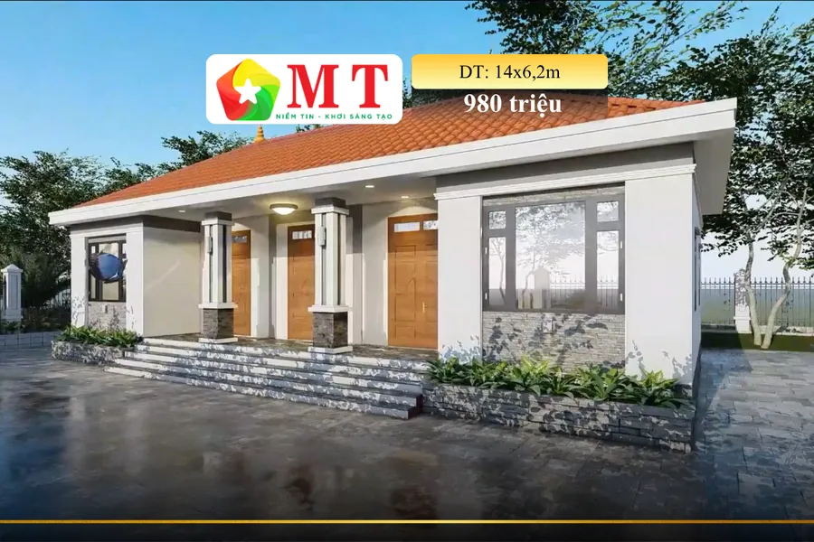 Mẫu Nhà Cấp 4 Mái Nhật 14×6,2m – Nhà Ba Gian Miền Tây