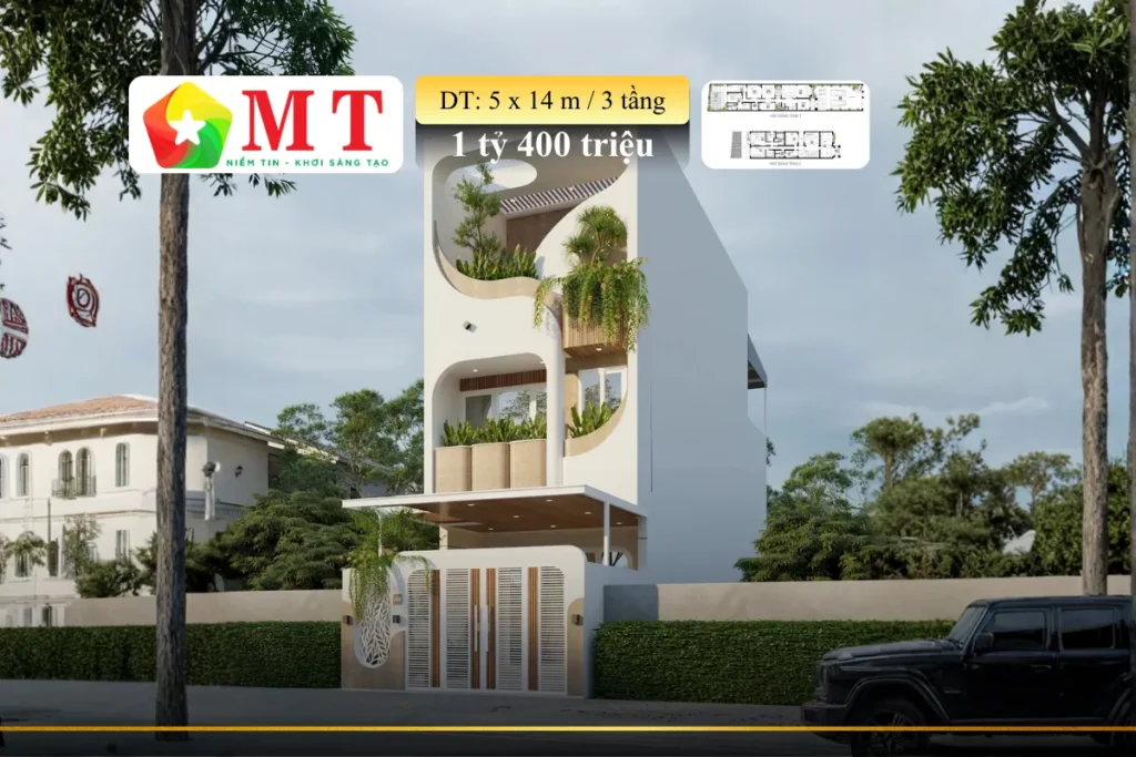 Mẫu Nhà Phố 3 Tầng Hiện Đại 5x14m
