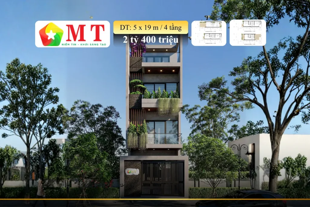 Mẫu Nhà Phố Hiện Đại 4 Tầng 5x19m