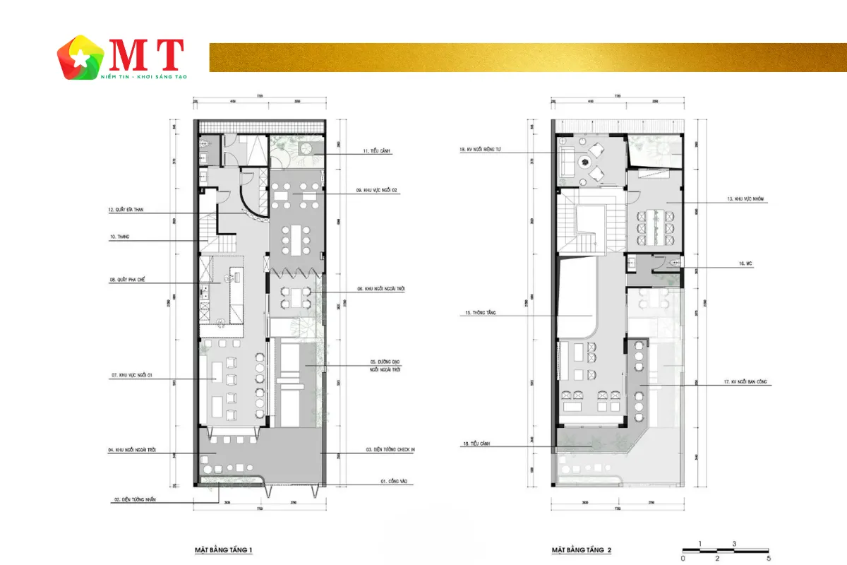 Mặt bằng công năng nhà phố kinh doanh 7,7x21m