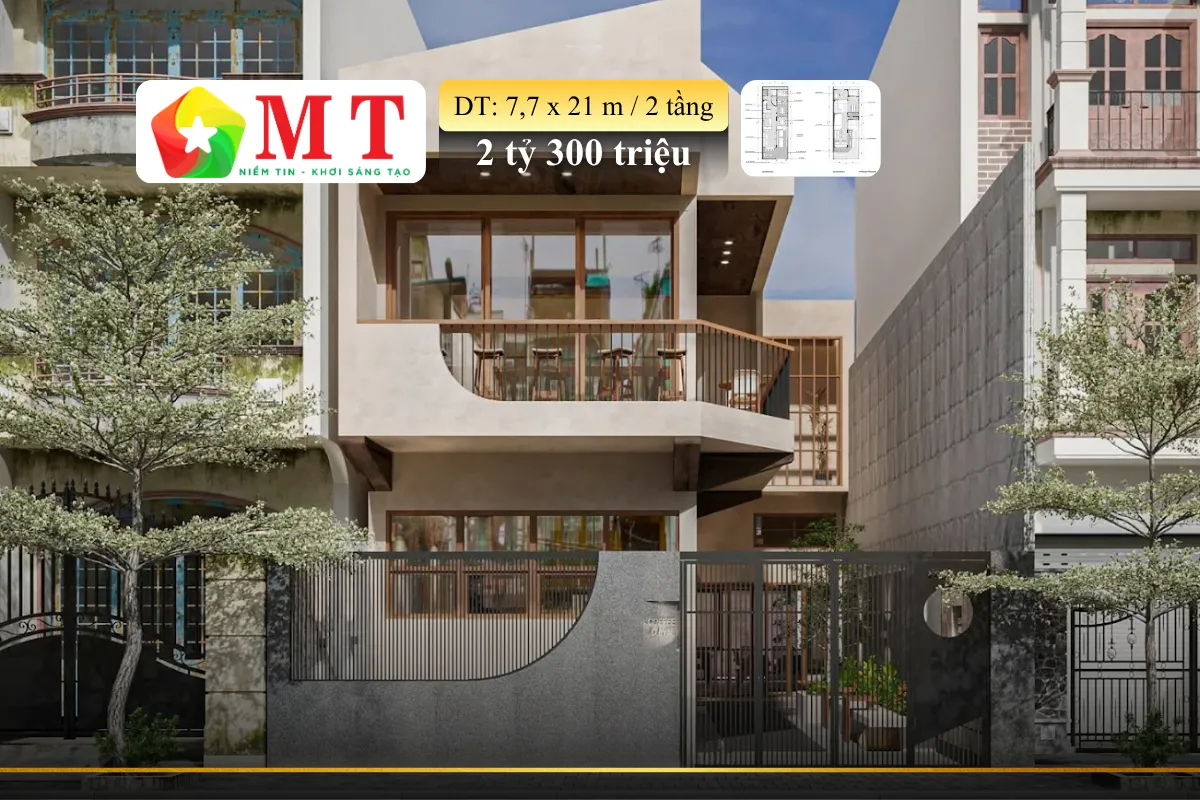 Phối cảnh mặt tiền nhà phố kinh doanh 7,7x21m với 2 tỷ 300 triệu VND